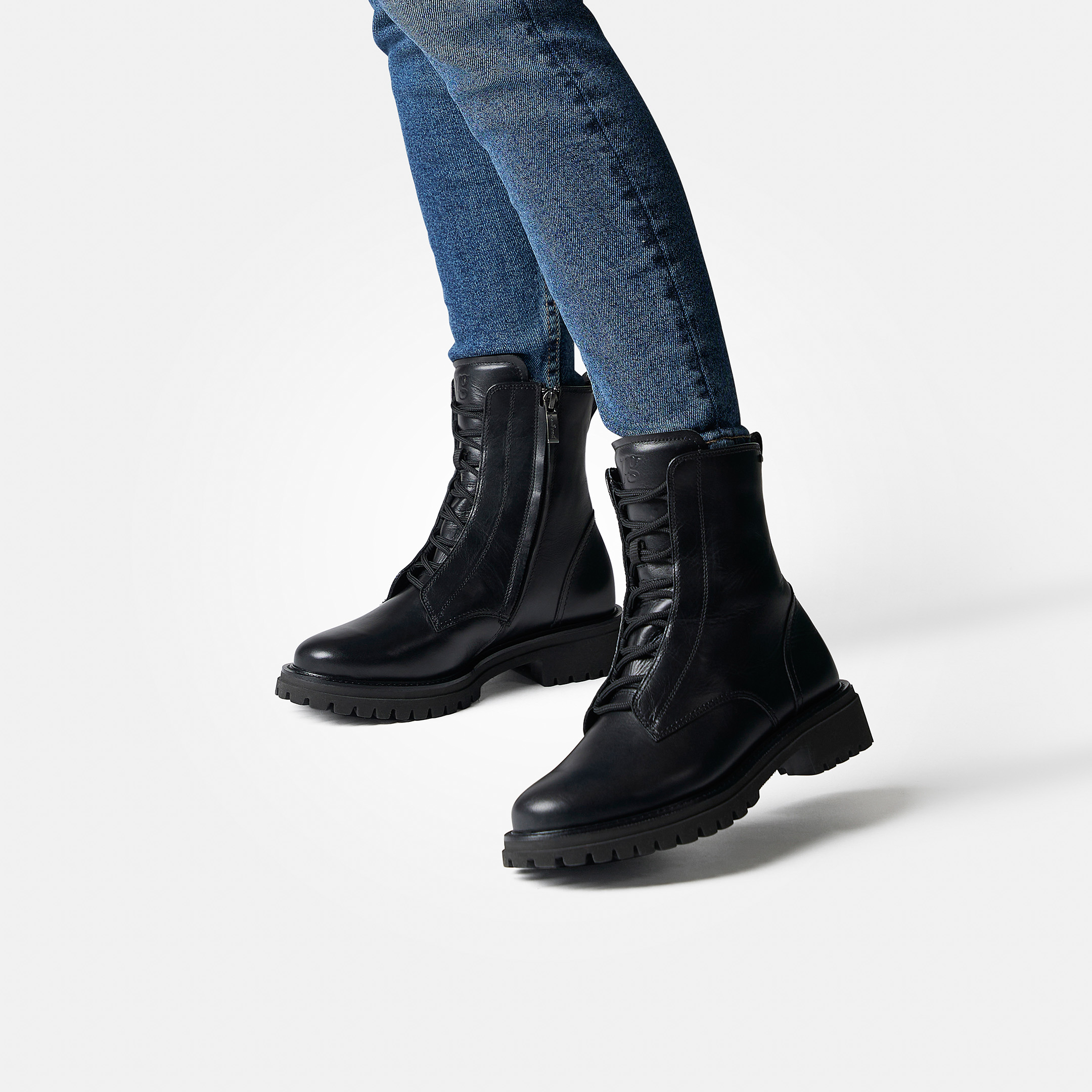 Black Leather Lace Up Ankle Boots Womens